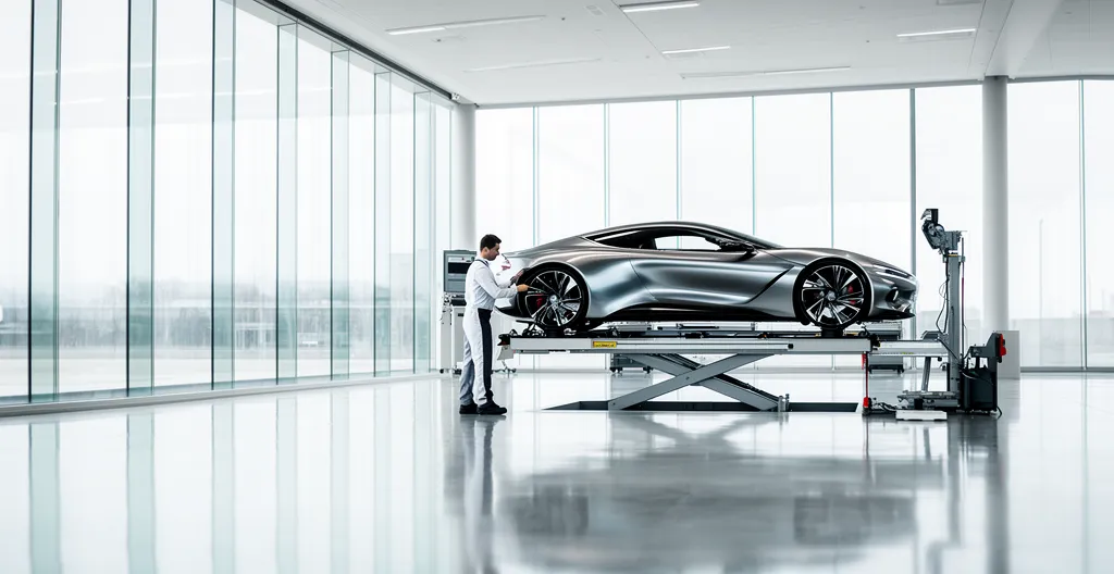 Interface moderne d'application mobile automobile avec notifications et calendrier dans un environnement d'atelier