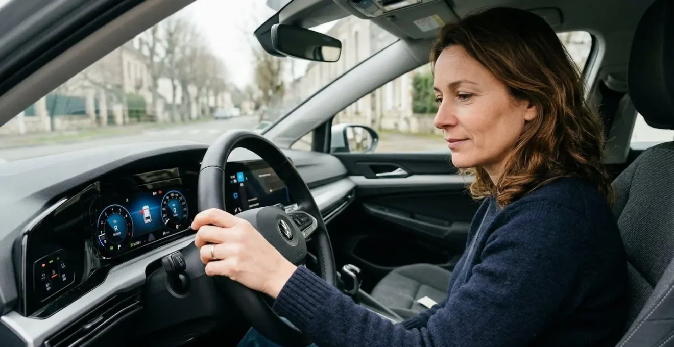Conductrice vérifiant son tableau de bord pour s'assurer du bon fonctionnement de son véhicule LLD