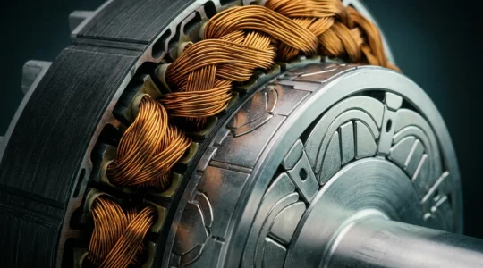 Gros plan sur un moteur électrique à aimants permanents avec détails visibles du rotor et du stator