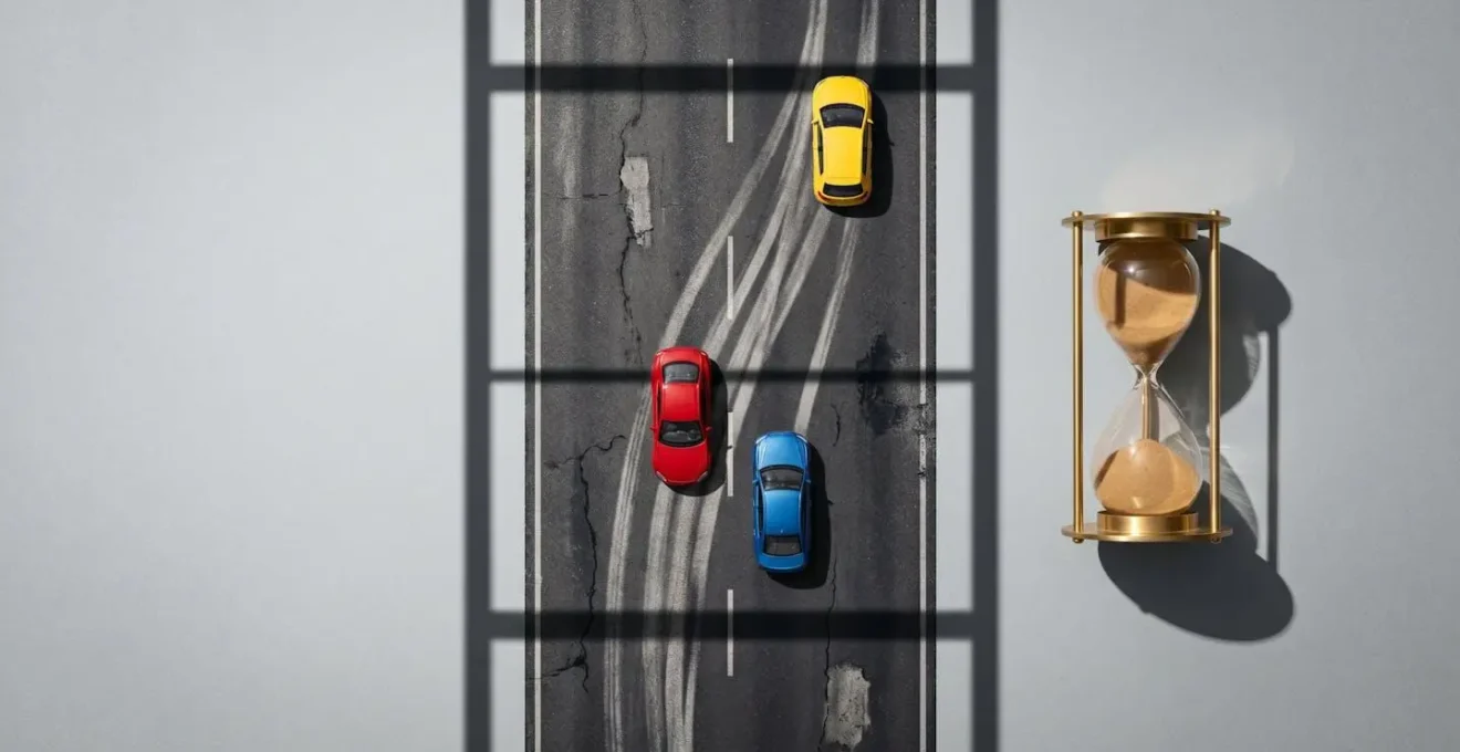 Schéma visuel montrant la distance de dépassement avec chronométrage sur route nationale