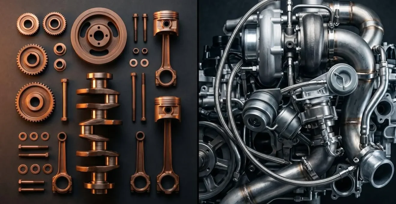 Composition symbolique représentant le contraste entre simplicité mécanique et technologie moderne