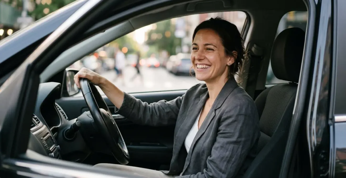 Personne détendue utilisant une voiture en abonnement sans les soucis de propriété